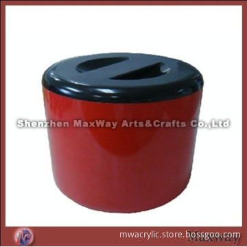 Red round acrylic ice bucket/pail with black cover